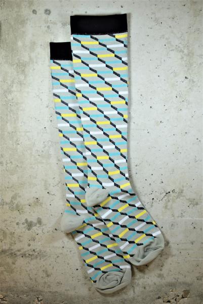 40057001037 Compression Socks - Yellow + Teal Pattern
