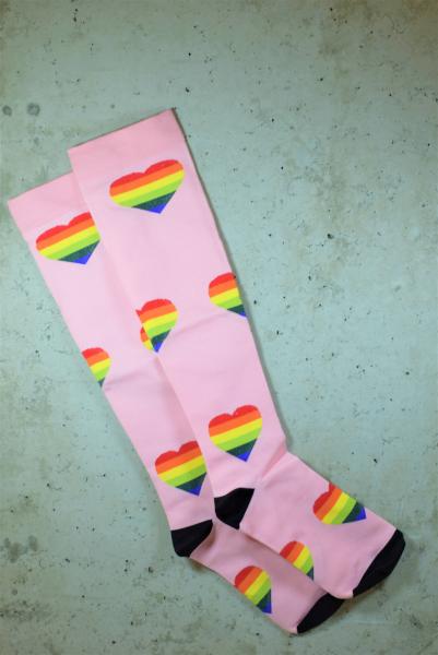 40057001038 Compression Socks - Pink Rainbow Heart